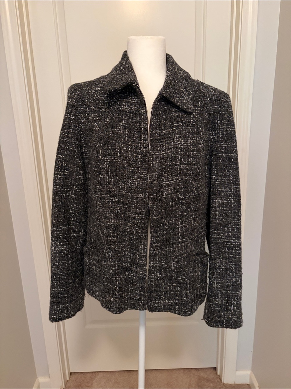 Jones New Jones Women's Black Tweed Zip-Front Coat
